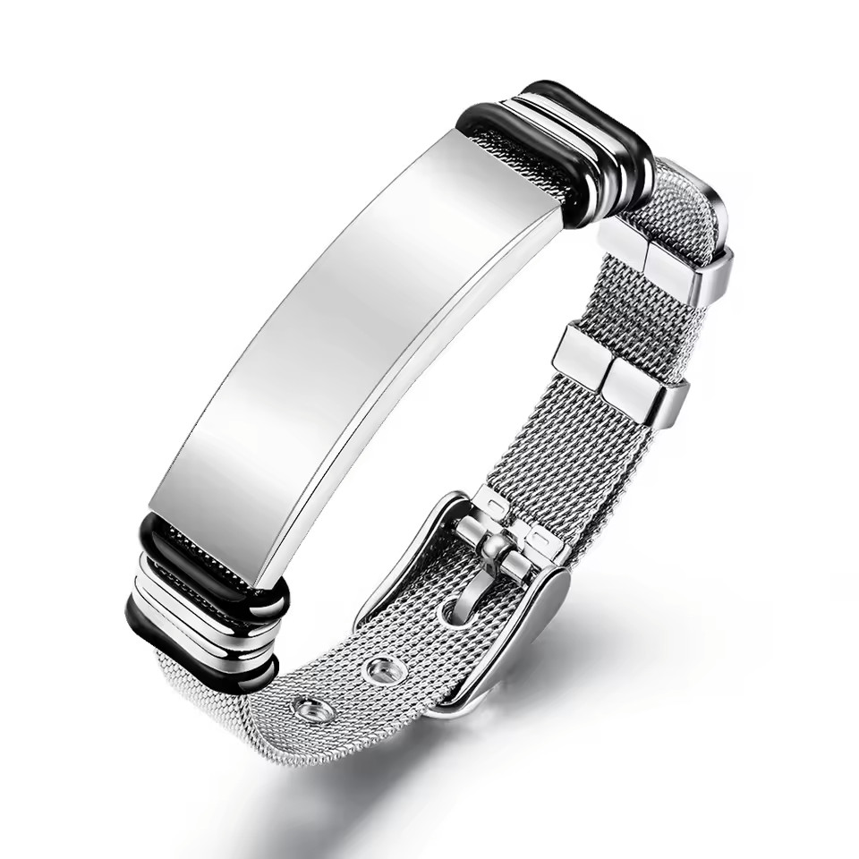 Custom Engraved Name Bracelet Personalized Text Jewelry Stainless Steel Silver