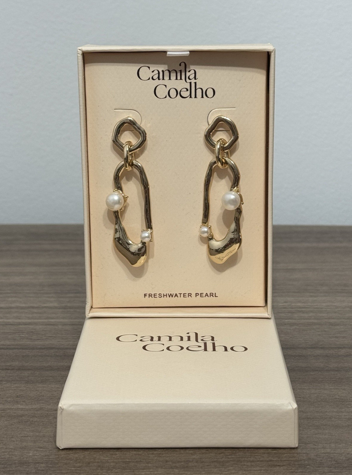 Camila Coelho Gold Plated Freshwater Pearl Statement Earrings – Brand New
