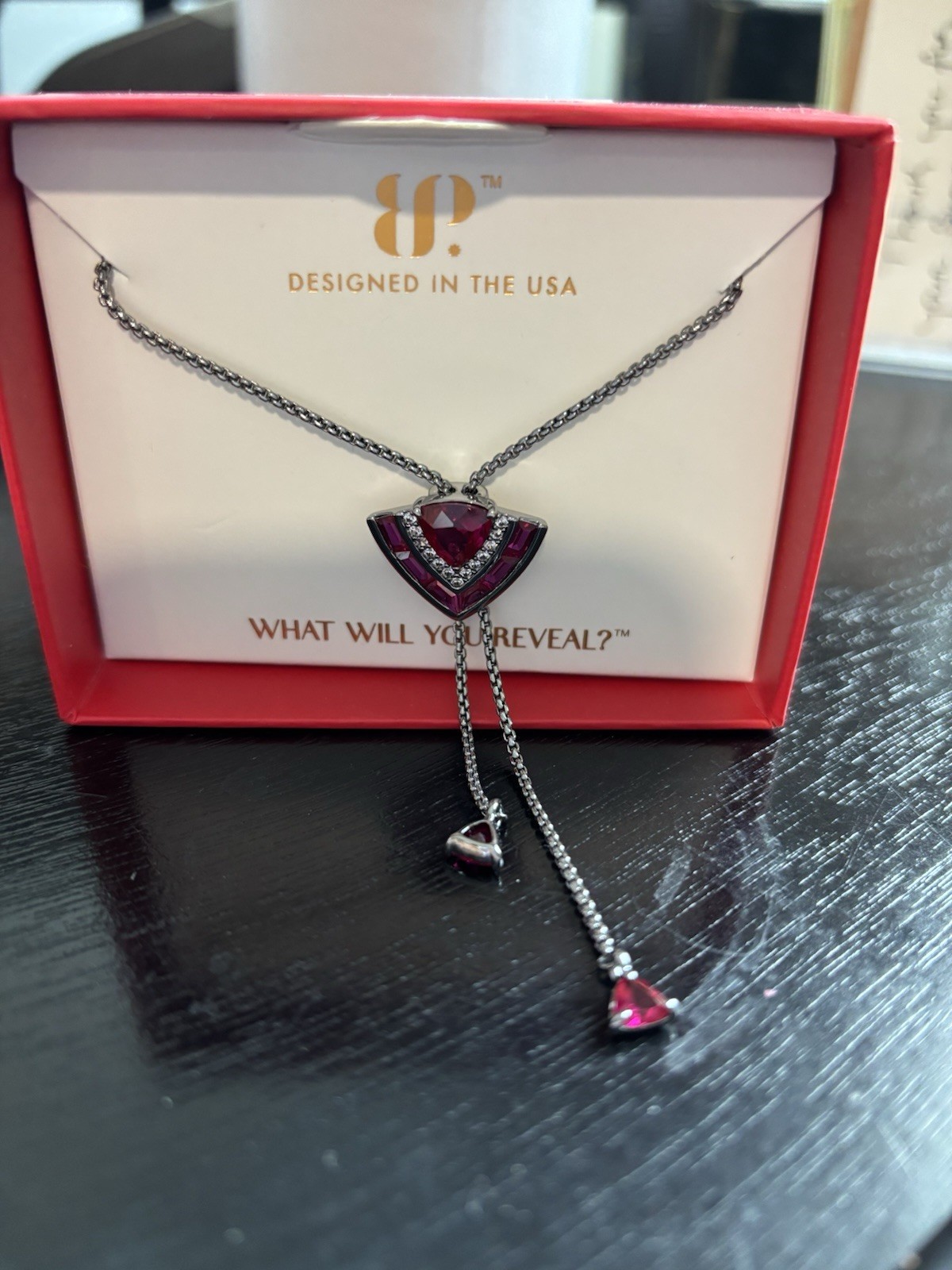 BP Eliza Necklace Lab-Created Ruby Hematite Plating 18in Adjustable NK63232