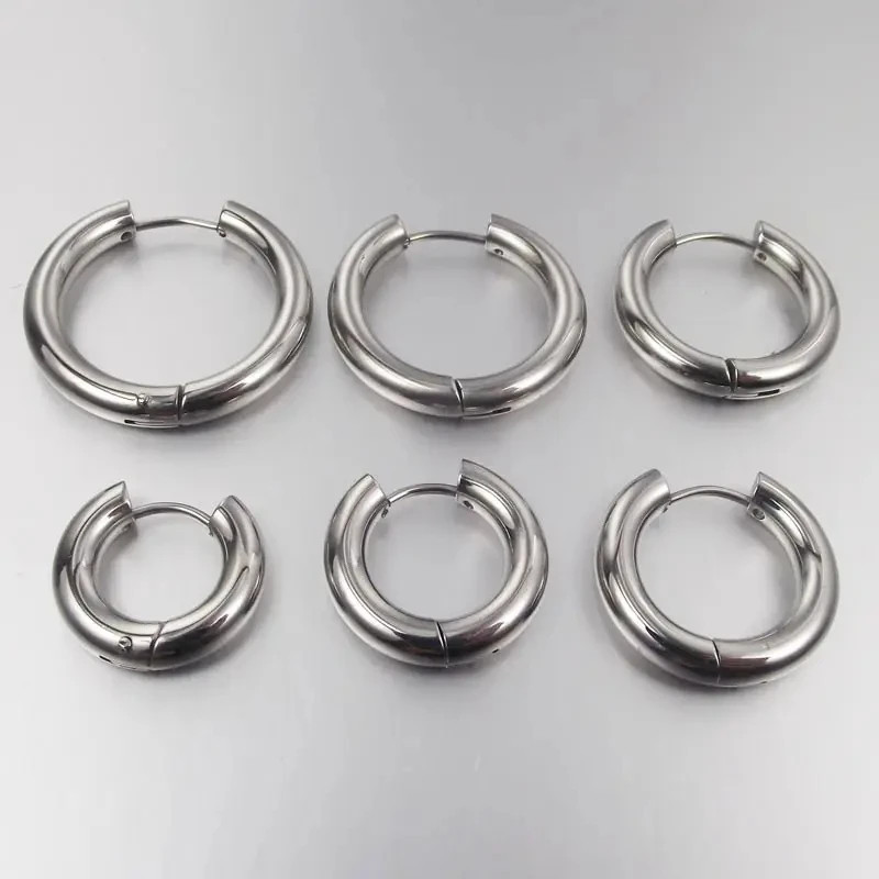 2 Pc Stainless Steel Hoop Earrings Men Round Thick Circle Huggie Jewelry