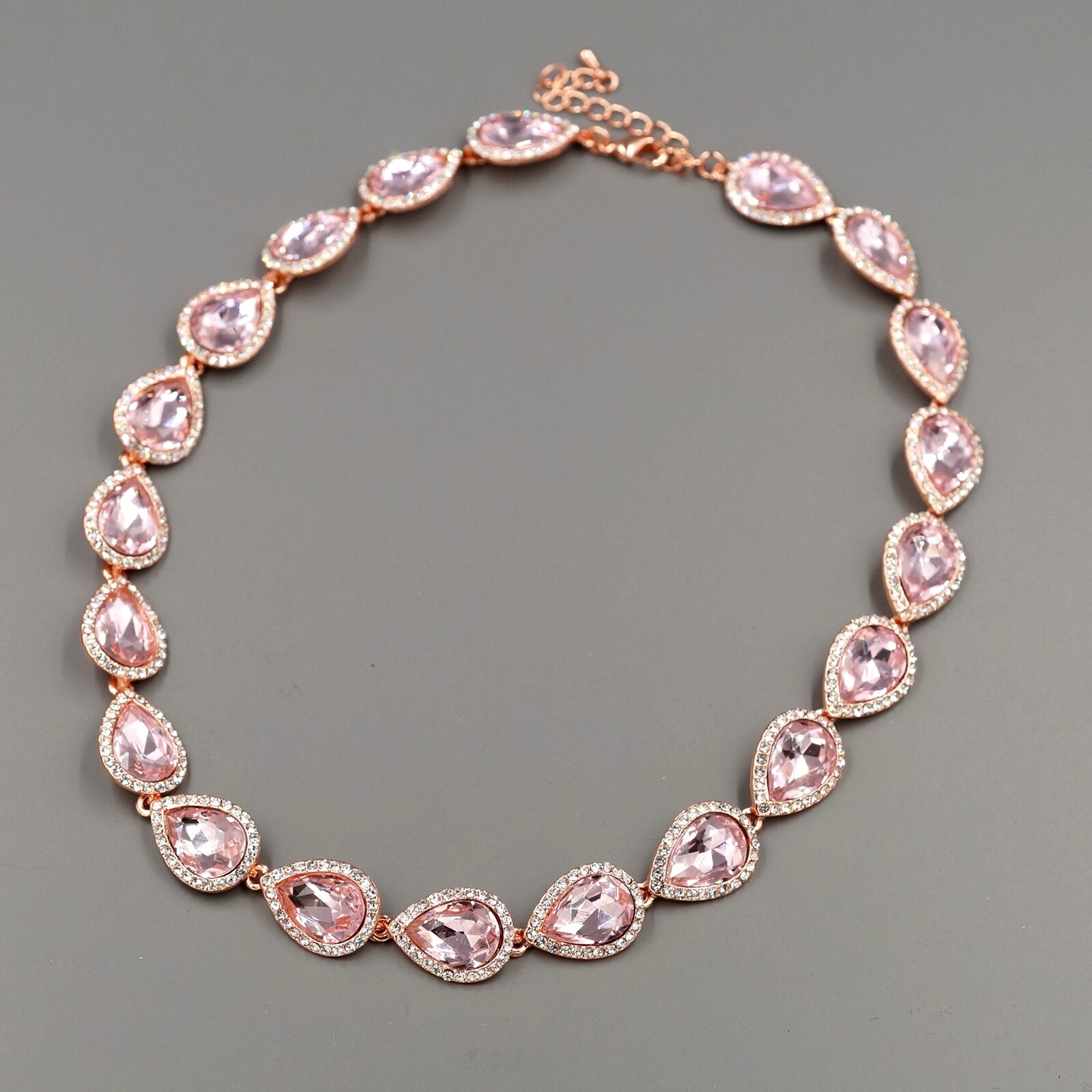 Rose Gold Plated Pink Crystal Necklace Bracelet Earrings Wedding Jewelry Set 829