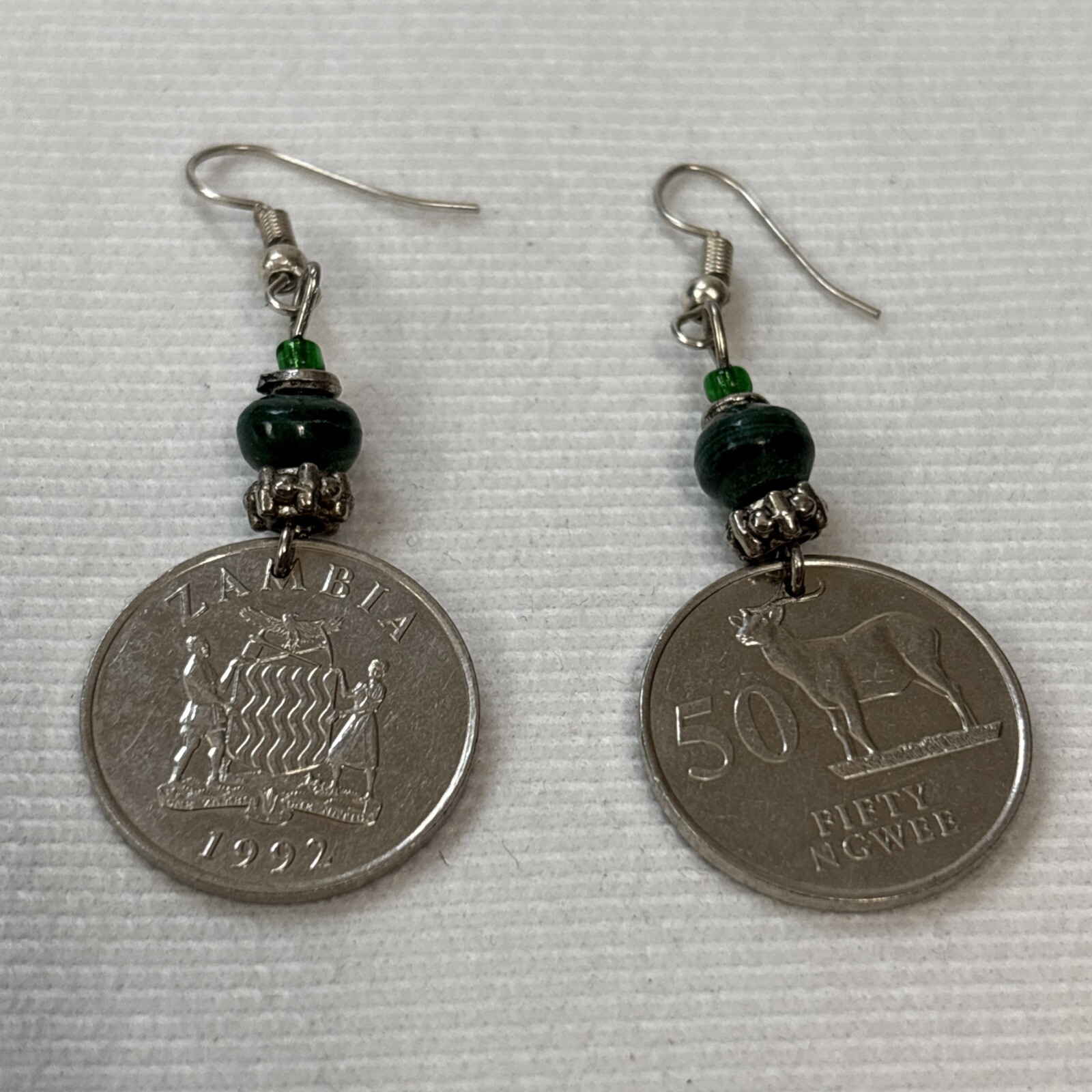Zambia 50 Ngwee 1992 – Coin Earrings Africa Dangling Pierced