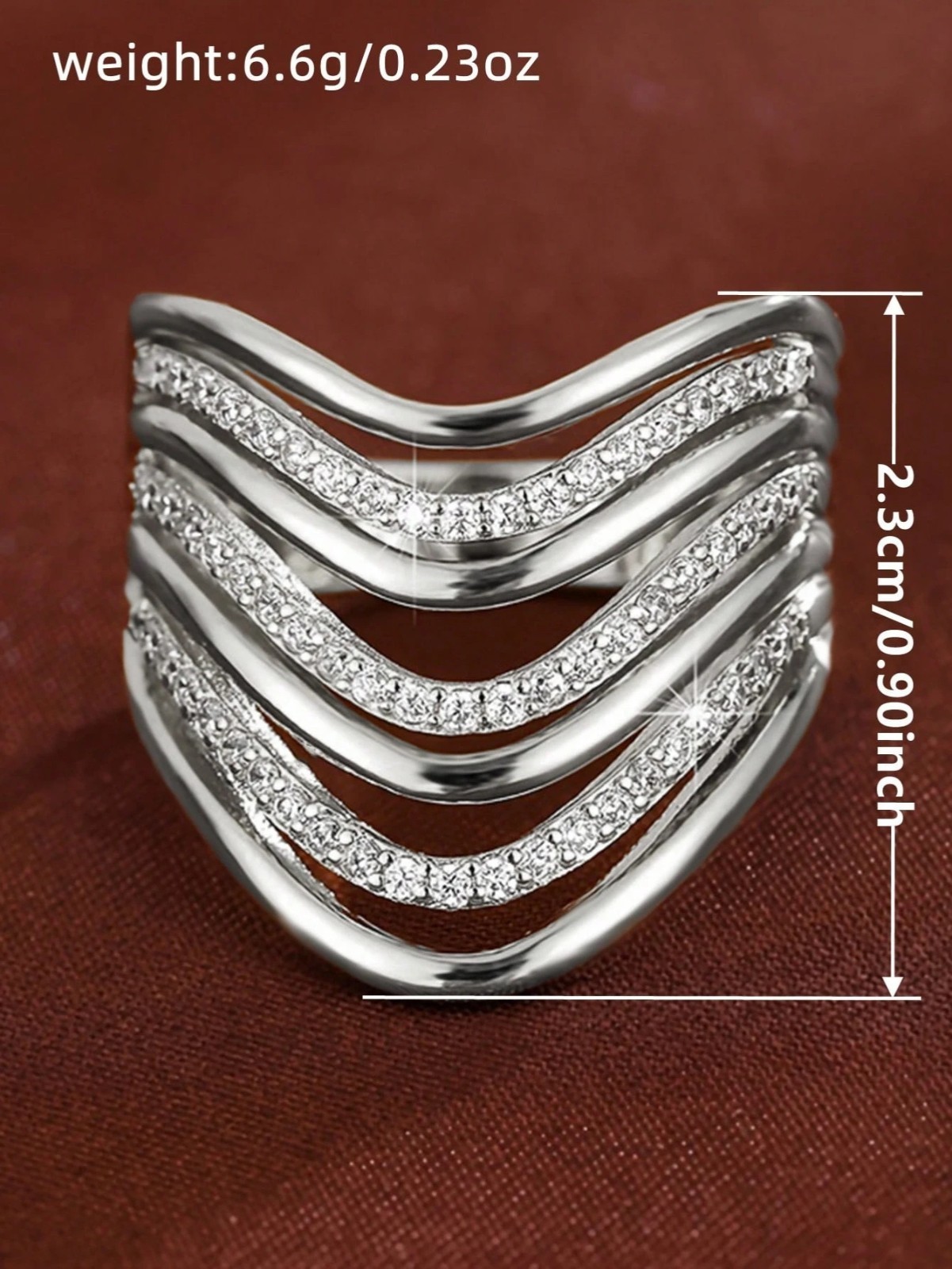 Elegant Cubic Zirconia Ring Wide Band Hollow Women’s Party Jewelry Gift for Her