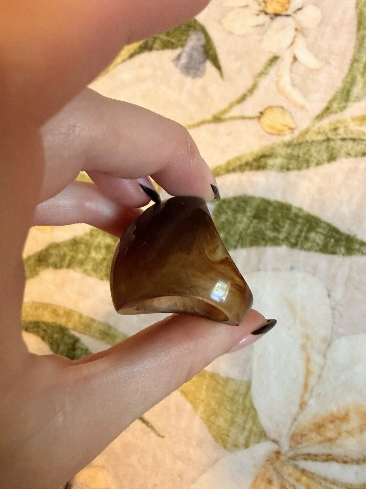 Brown Amber color Resin Oval Dome Cocktail Statement Ring Size 7