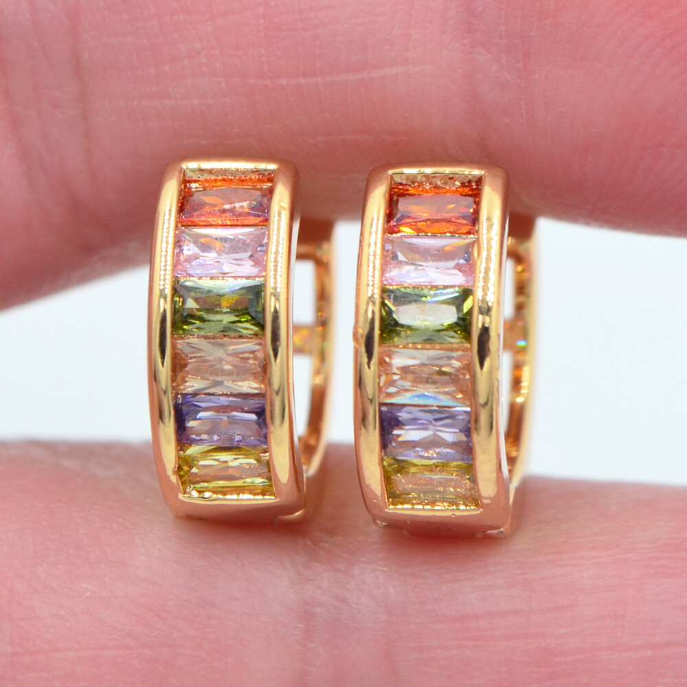 18K Yellow Gold Filled Women Green Mystic Topaz Hoop Huggie Earrings Jewelry