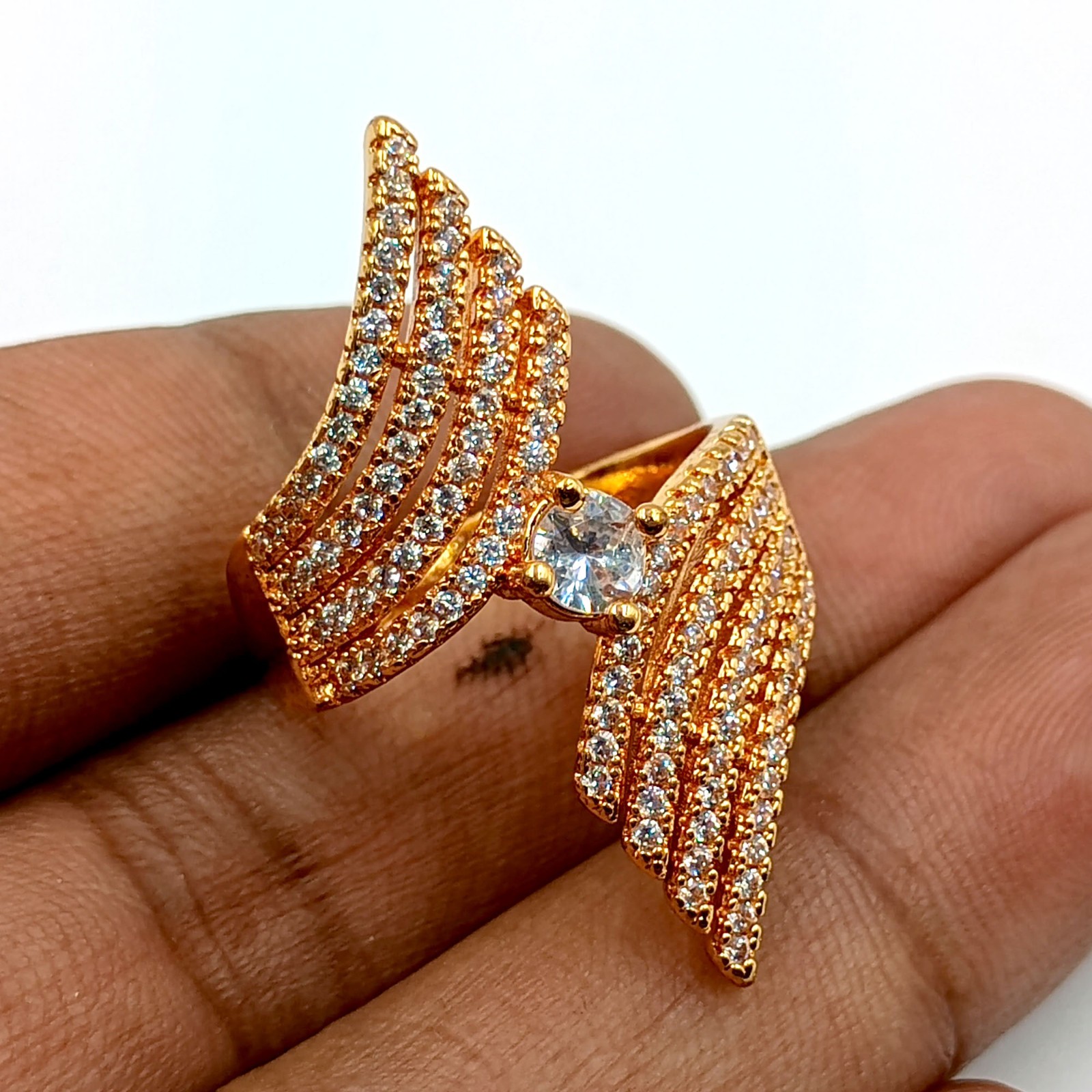 22k Rose Gold Plated Vanki Ring Cubic Zirconia Adjustable South Indian Artisan