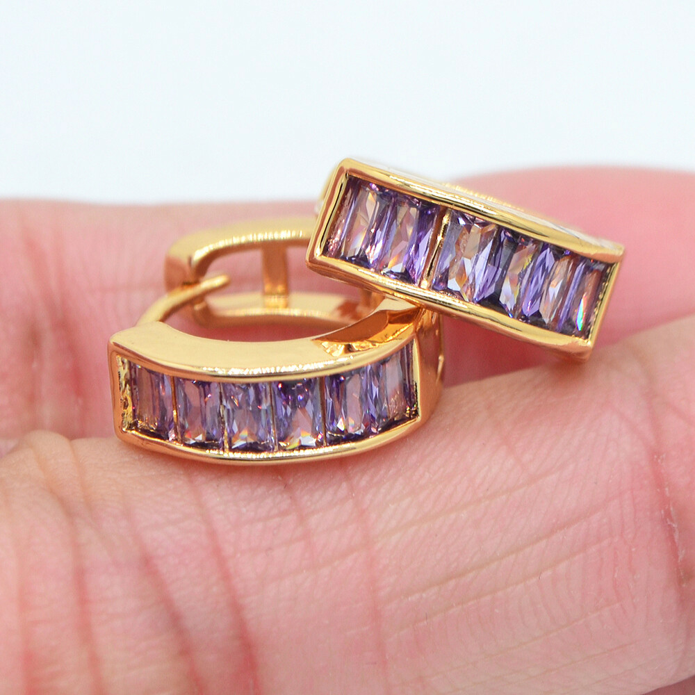 18K Yellow Gold Filled Women Green Mystic Topaz Hoop Huggie Earrings Jewelry