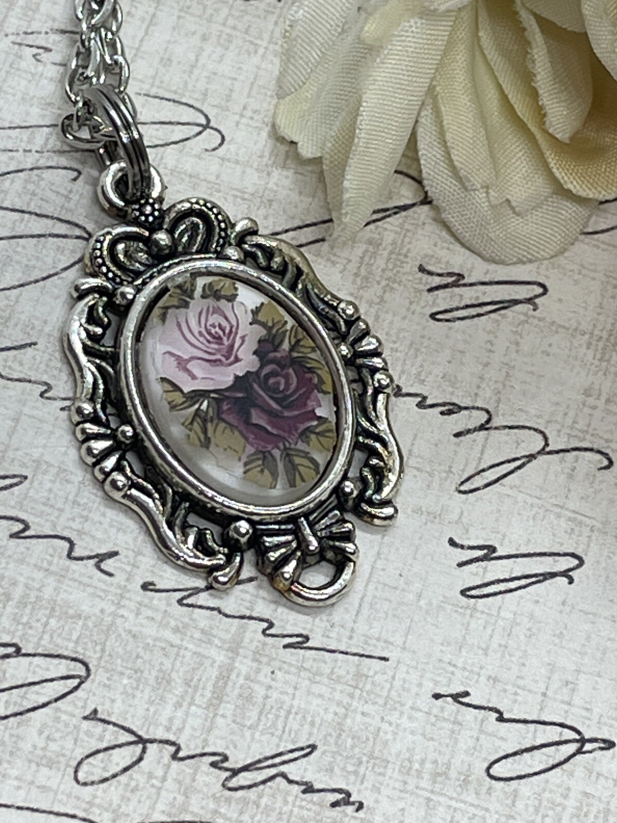 Burgundy Rose Dainty Necklace Pendant Anniversary Birthday Gift crown Daughter