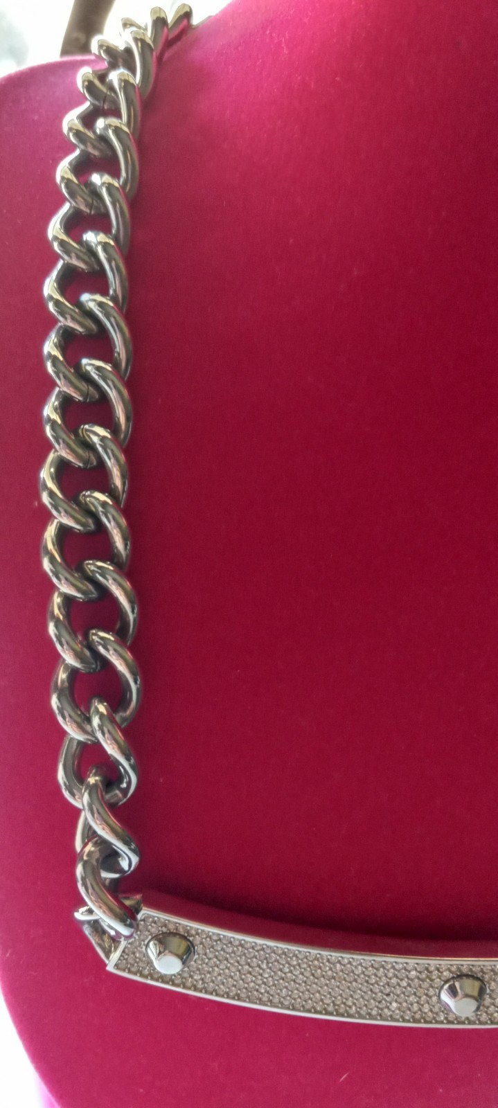 Michael Kor Silver Tone Chunky Collar Reversible Necklace 18in