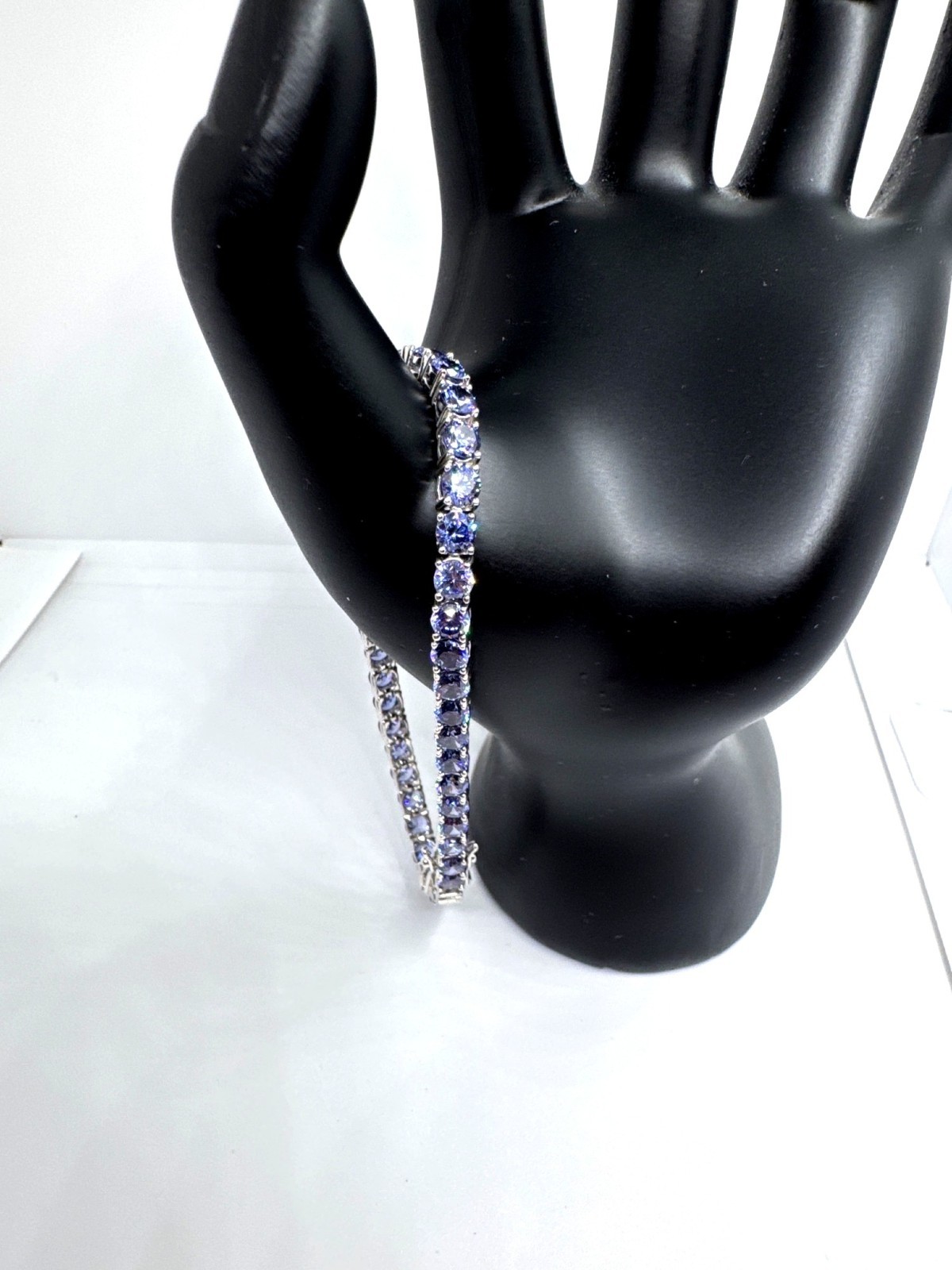 925 Sterling Silver Blue Violet Gemstone Tennis Bracelet 7.25″ SVR 12g