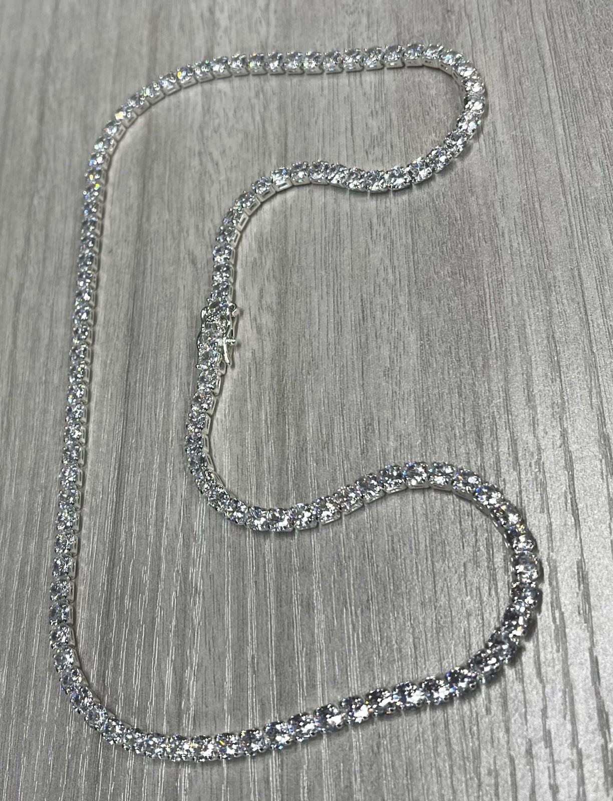 Silver Tone Moissanite Tennis Chain 20”