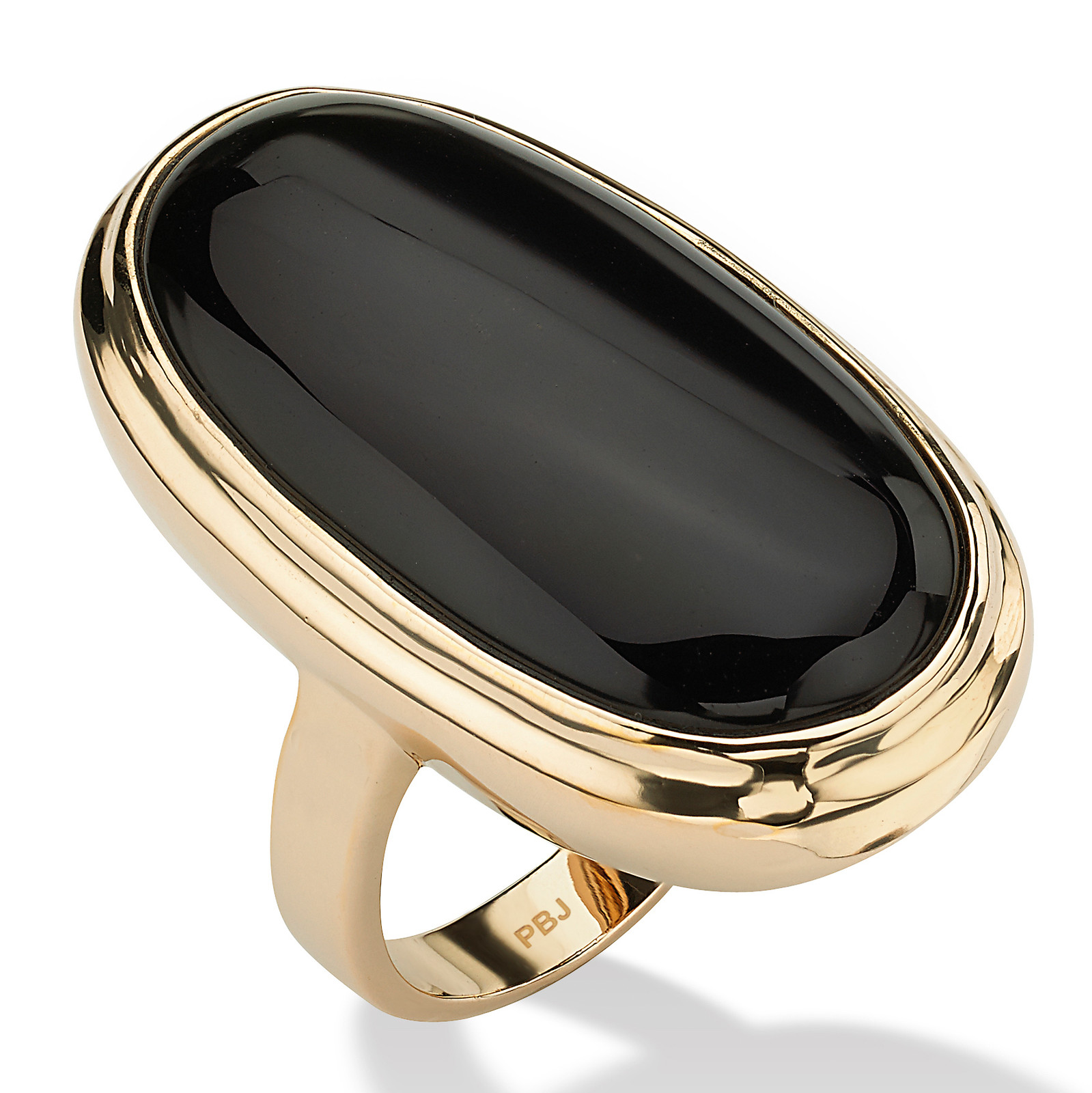 Oval-Shaped Genuine Onyx Yellow Gold-Plated Ring