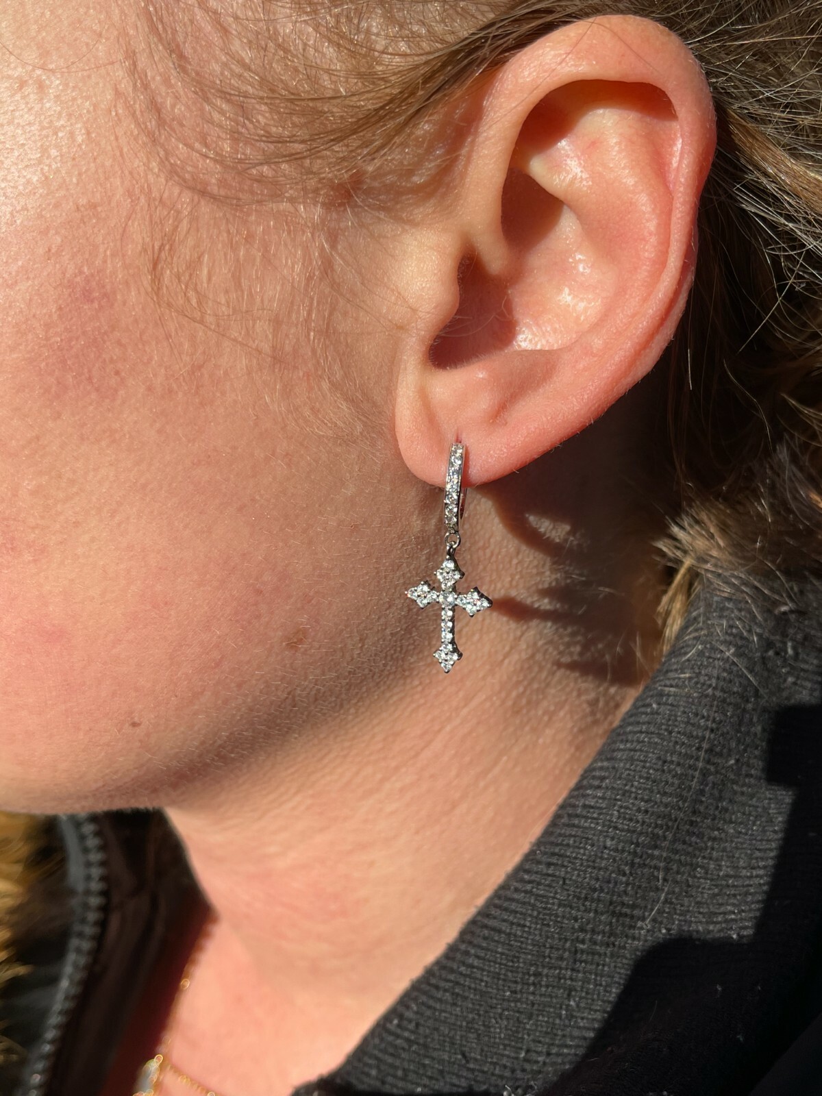Real 925 Sterling Silver Men’s Ladies Dangle Cross Studs Earrings Iced Hip Hop