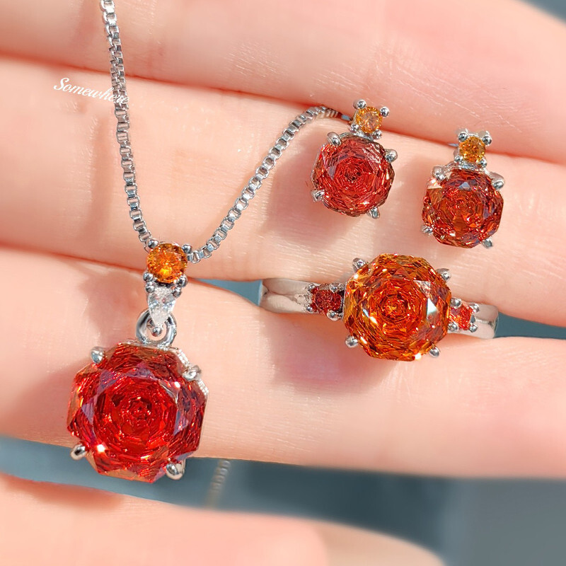 3pc Party Jewelry Rose Cut White Mystic Topaz Gems Women Necklace Stud Earring