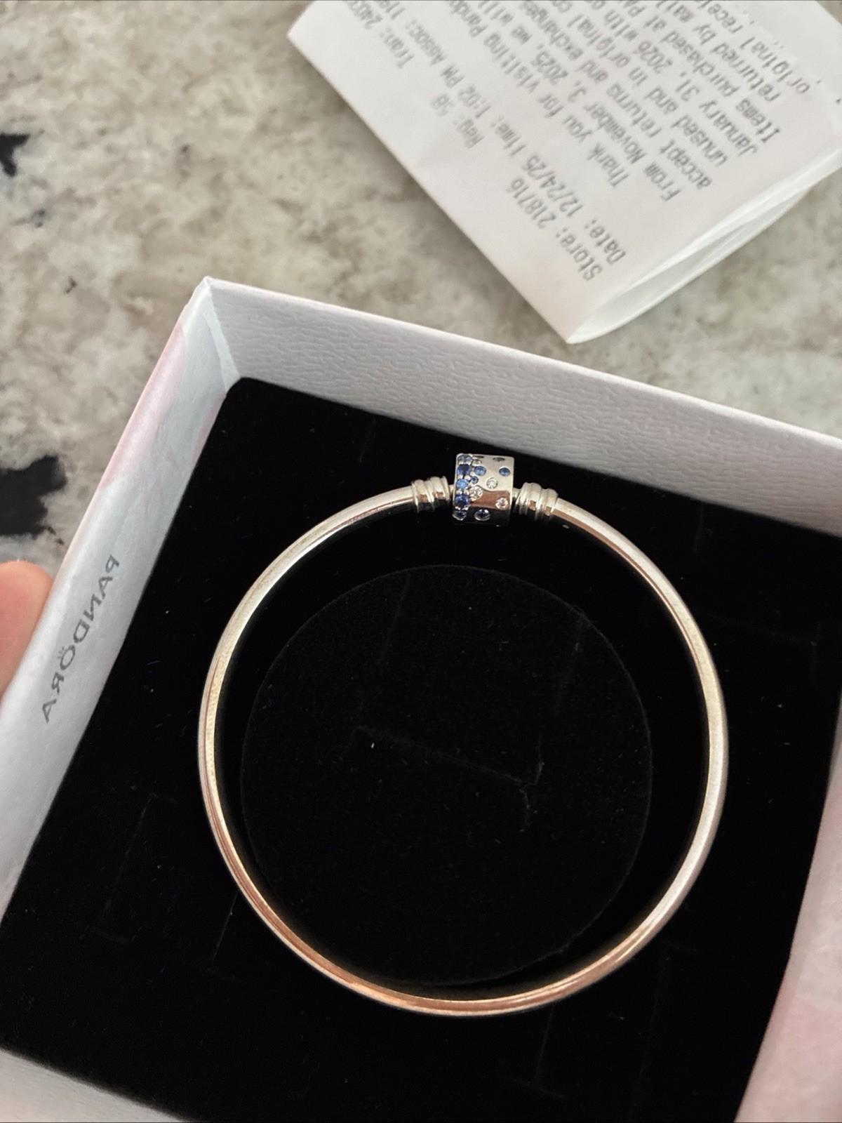 PANDORA 925 Blue Sparkle Barrel Clasp Bangle Brand New In box