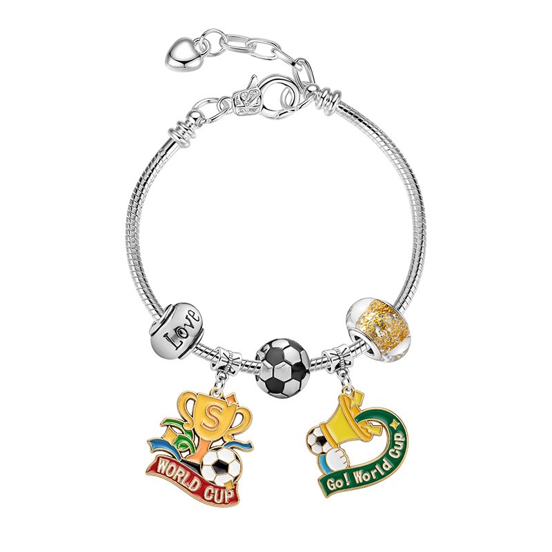 Football Soccer Charm Bracelet Zinc Alloy Enamel Beads World Cup JewelryFansGift
