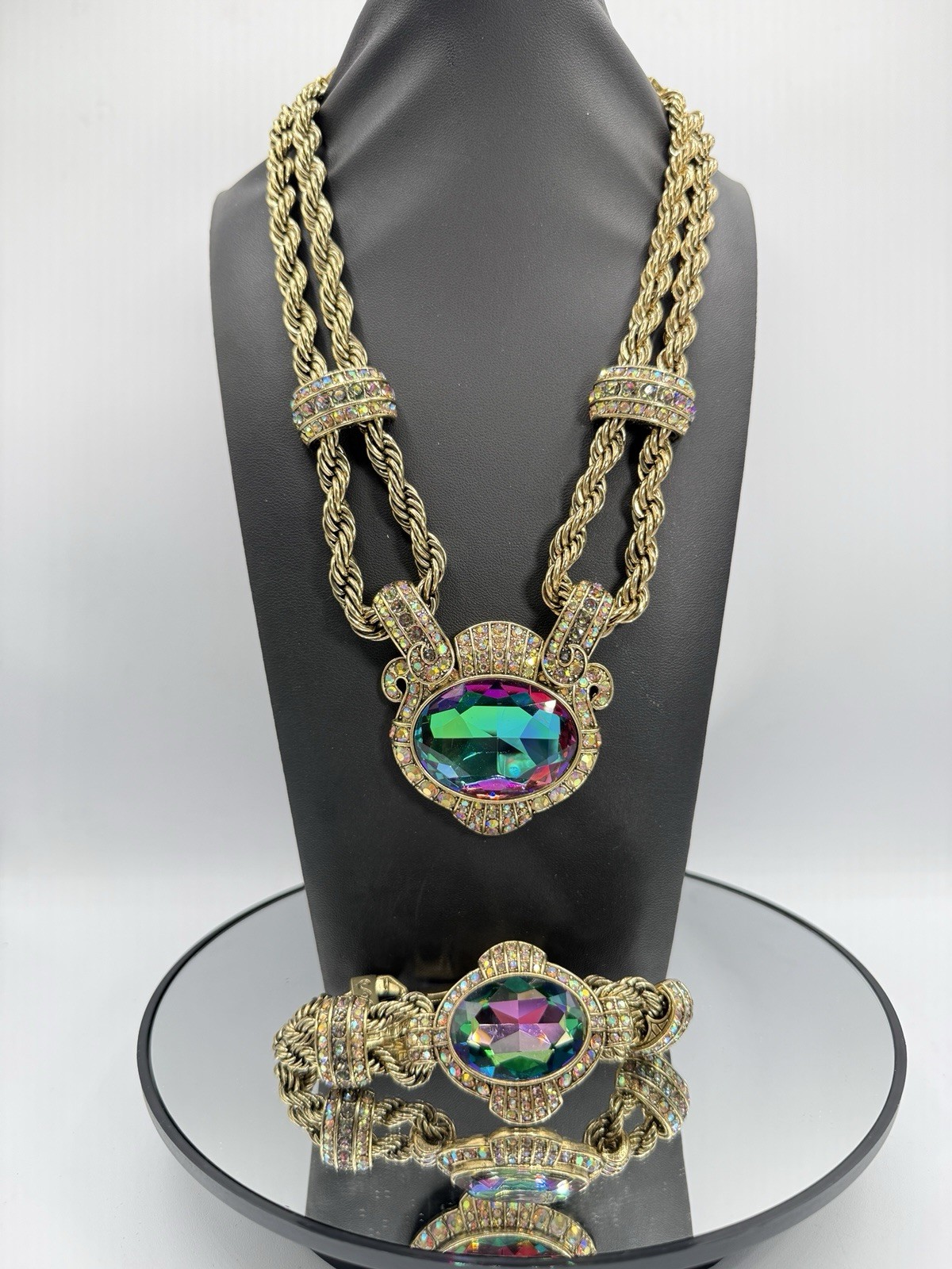Heidi Daus Chain Of Events AURORA BOREALIS Necklace Bracelet Jewelry Set OF 2