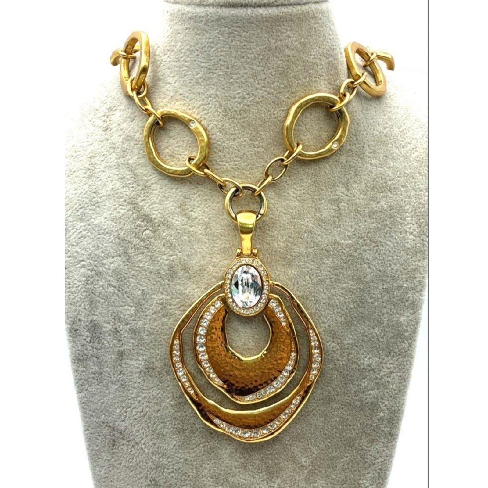 Vintage Brighton Rhinestone Circle Pendant Toggle Necklace