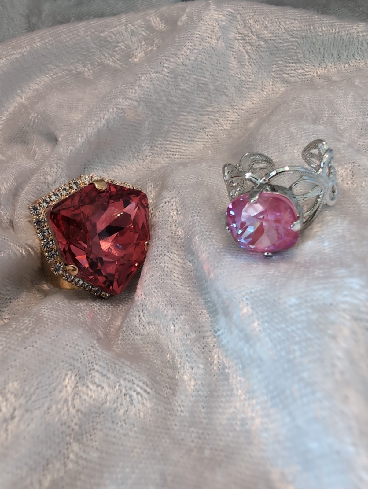 Lotus Pink And Shield Cut Padparadscha Swarovski Rings