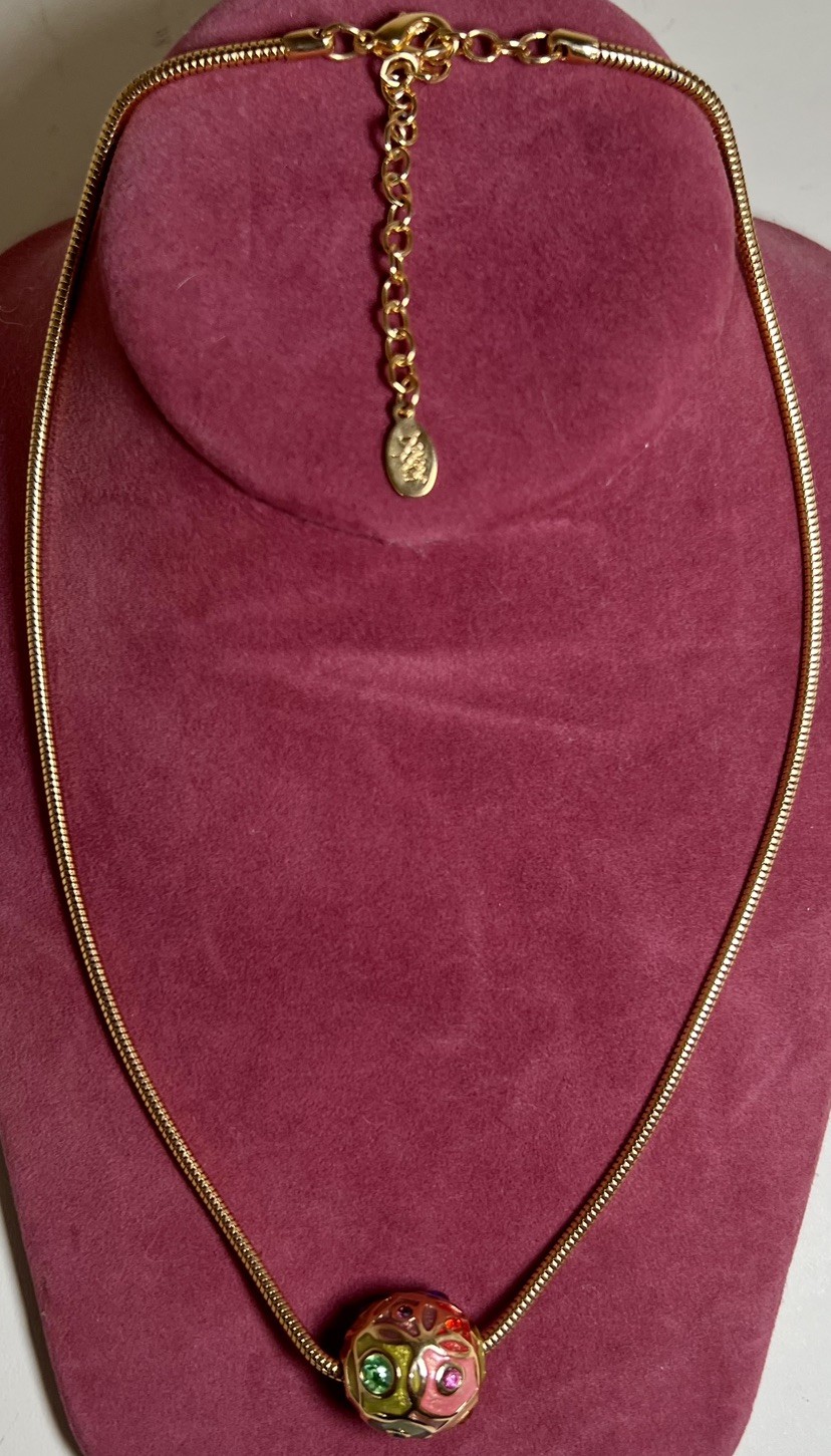 Joan Rivers Crystal & Enamel Ball Pendant Necklace Gold-tone Signed