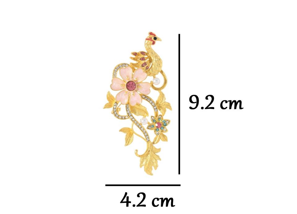 Phoenix Brooch Pink Enamel Crown Flower High End Chinese Style Gift Accessory