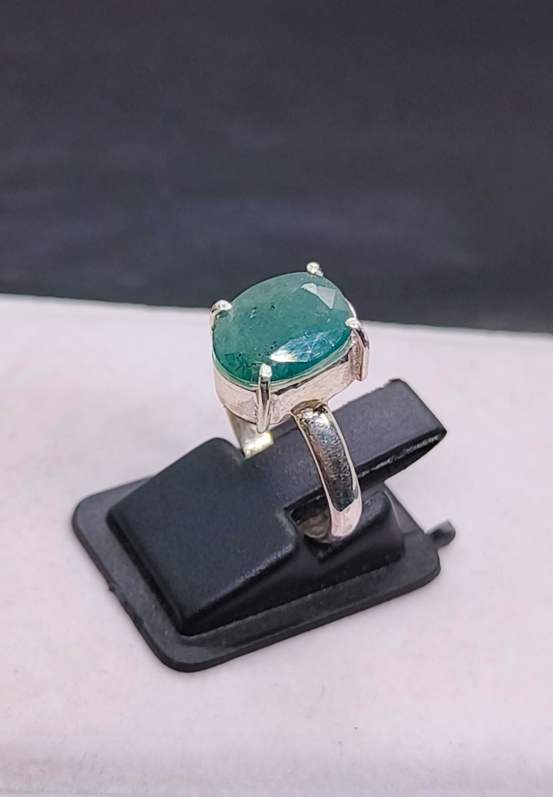 Zambian Emerald Ring 925 Silver Zambia Green Emerald Ring Stone US Size 7