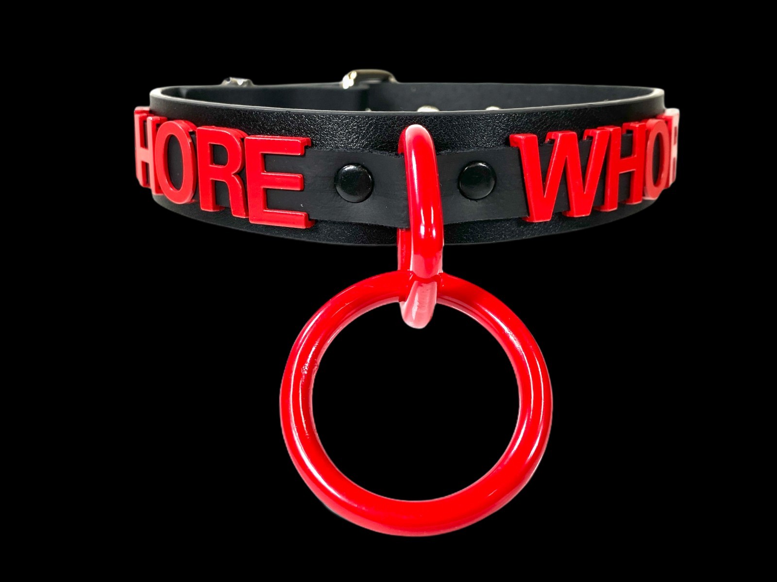 Name Bondage Collar Black O Ring RED Letter Slave Leather BDSM Slut Choker