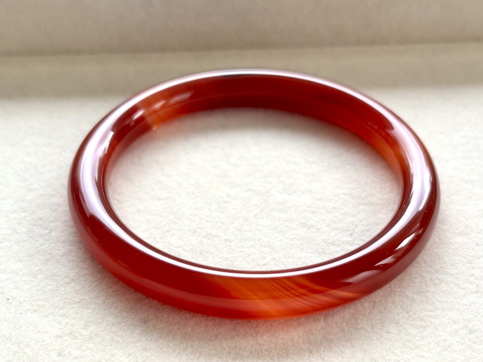 55mm Carnelian Red Agate Bangle Full Round with White Cloud Accent