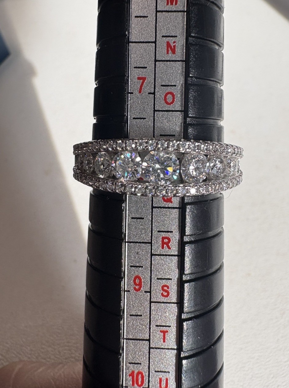 Size 8, Graduated Channel Set Floating Moissanite Band With Pave, 925 Sterling