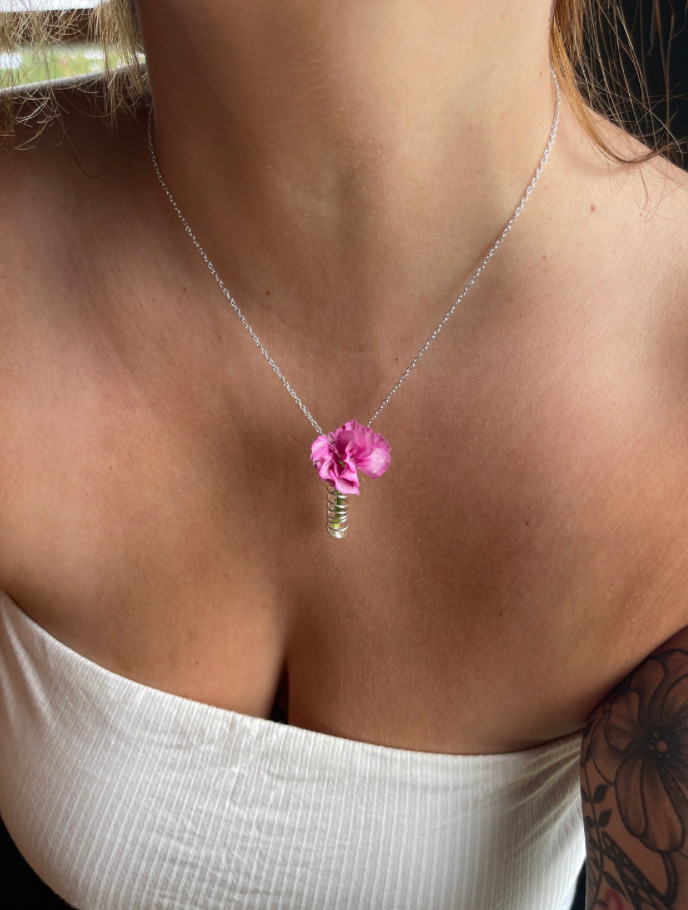 Flower Holder Vase Wire Necklace, Coil Necklace, Whimsical Boho Mom Jewelry
