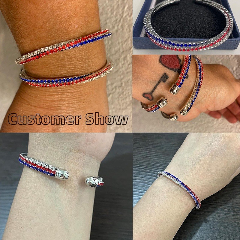 Red White Blue Bracelet USA Patriotic Bangle 4th of July Jewelry Gift for Women