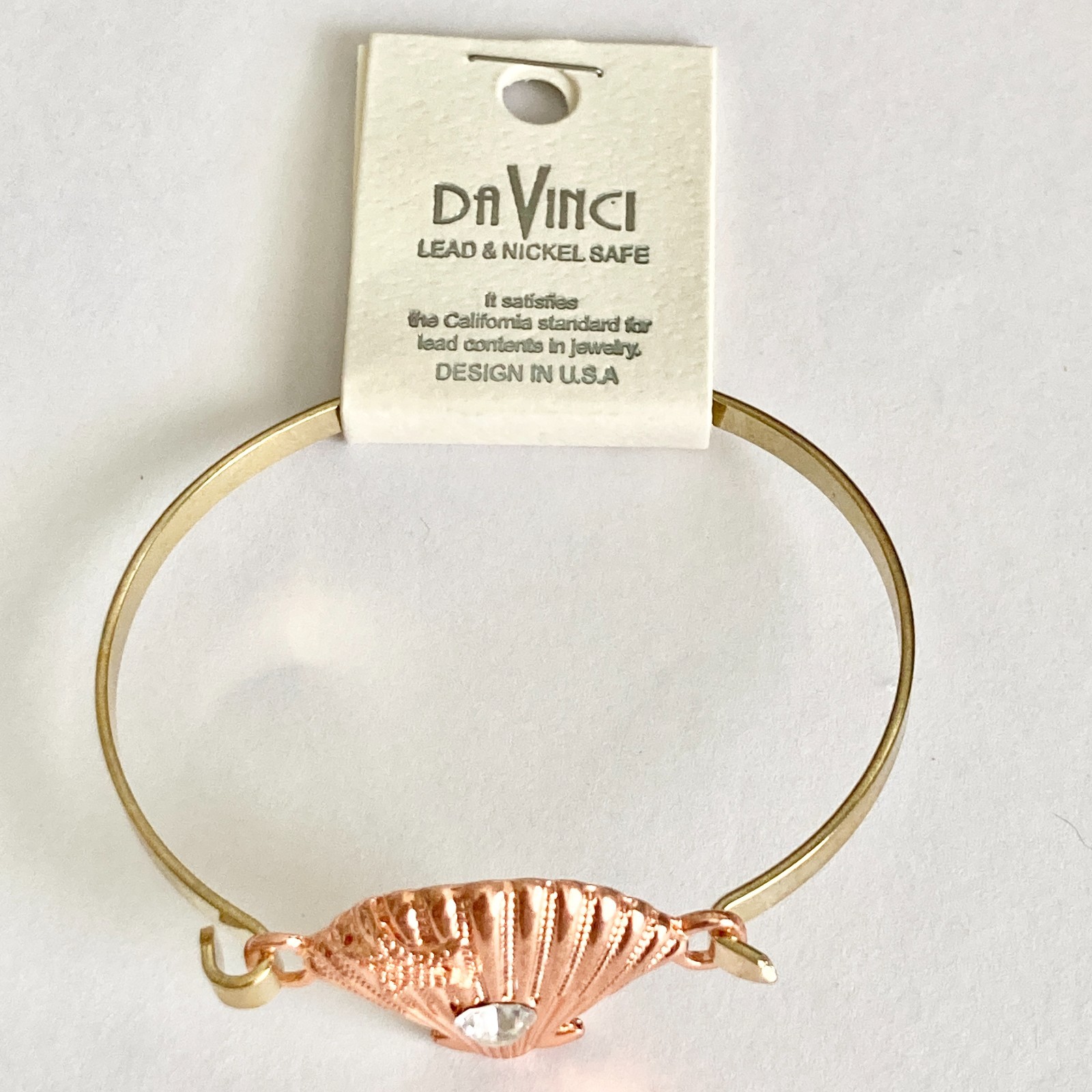 Scallop Sea Shell Bracelet Bangle Nautical Island Beach 7.5″ Gold Plated Crystal