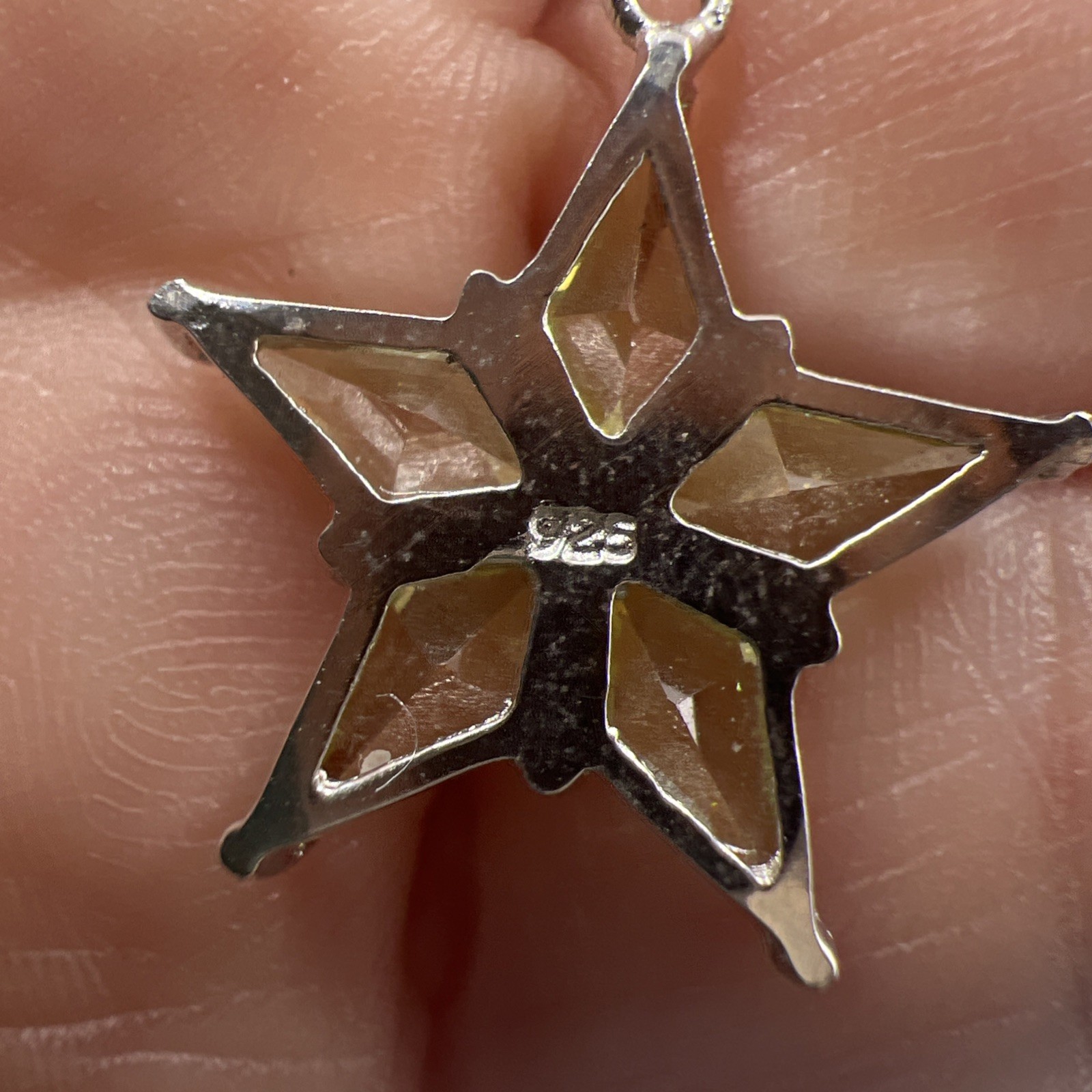 Sparkling CZ Sterling Silver Necklace Citrine Yellow Star Y Drop Necklace 16″