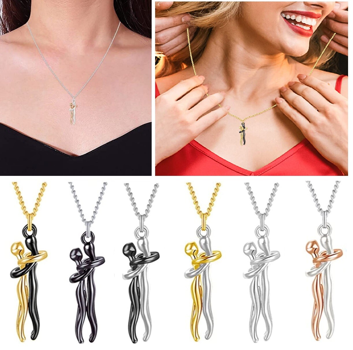 Couple Affectionate Hug Embrace Pendant Necklace Women Valentine’s Day Gifts US