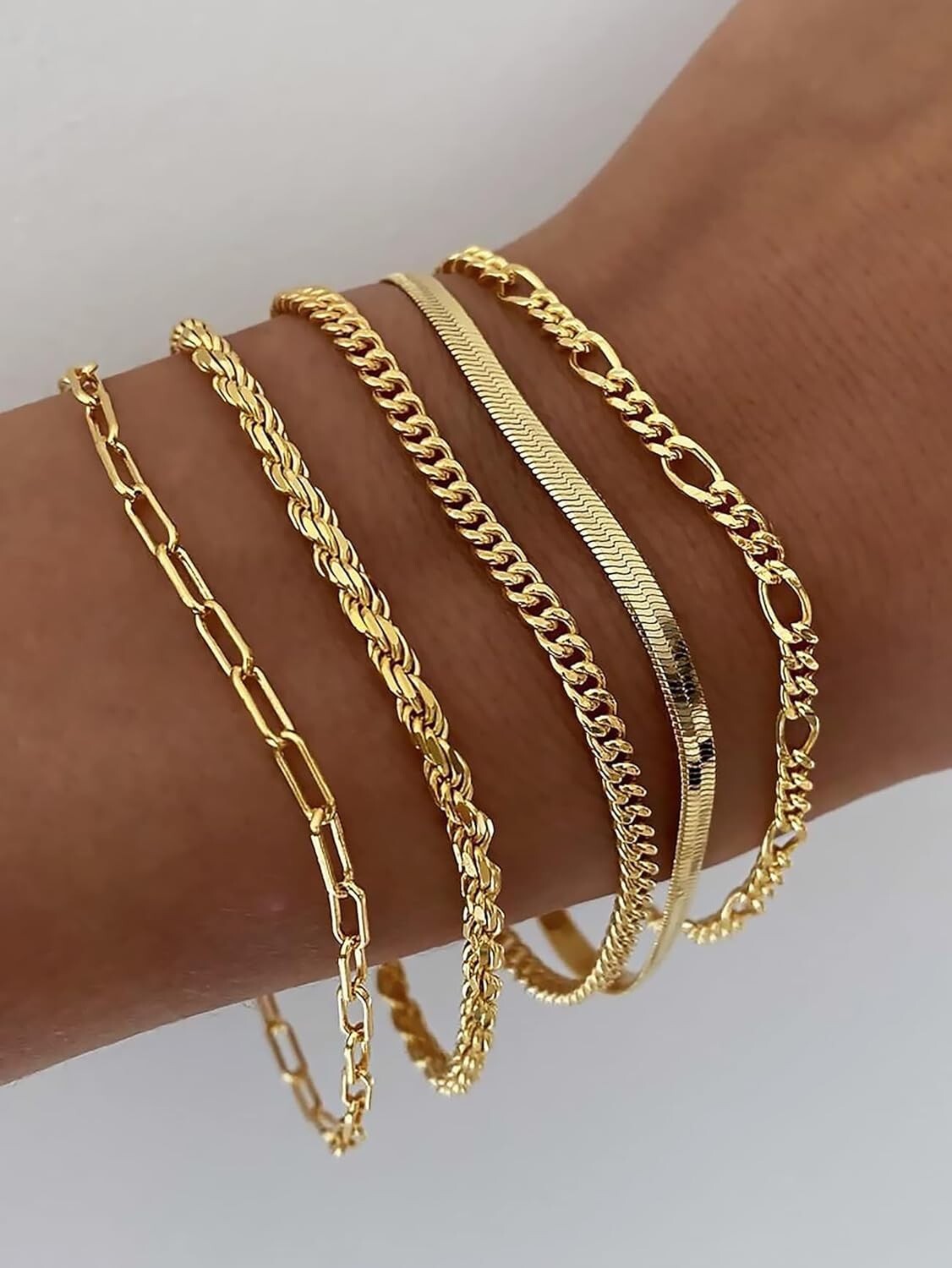 Gold Bracelets for Women Waterproof, 14K Real Gold Jewelry Sets for Women Tre…