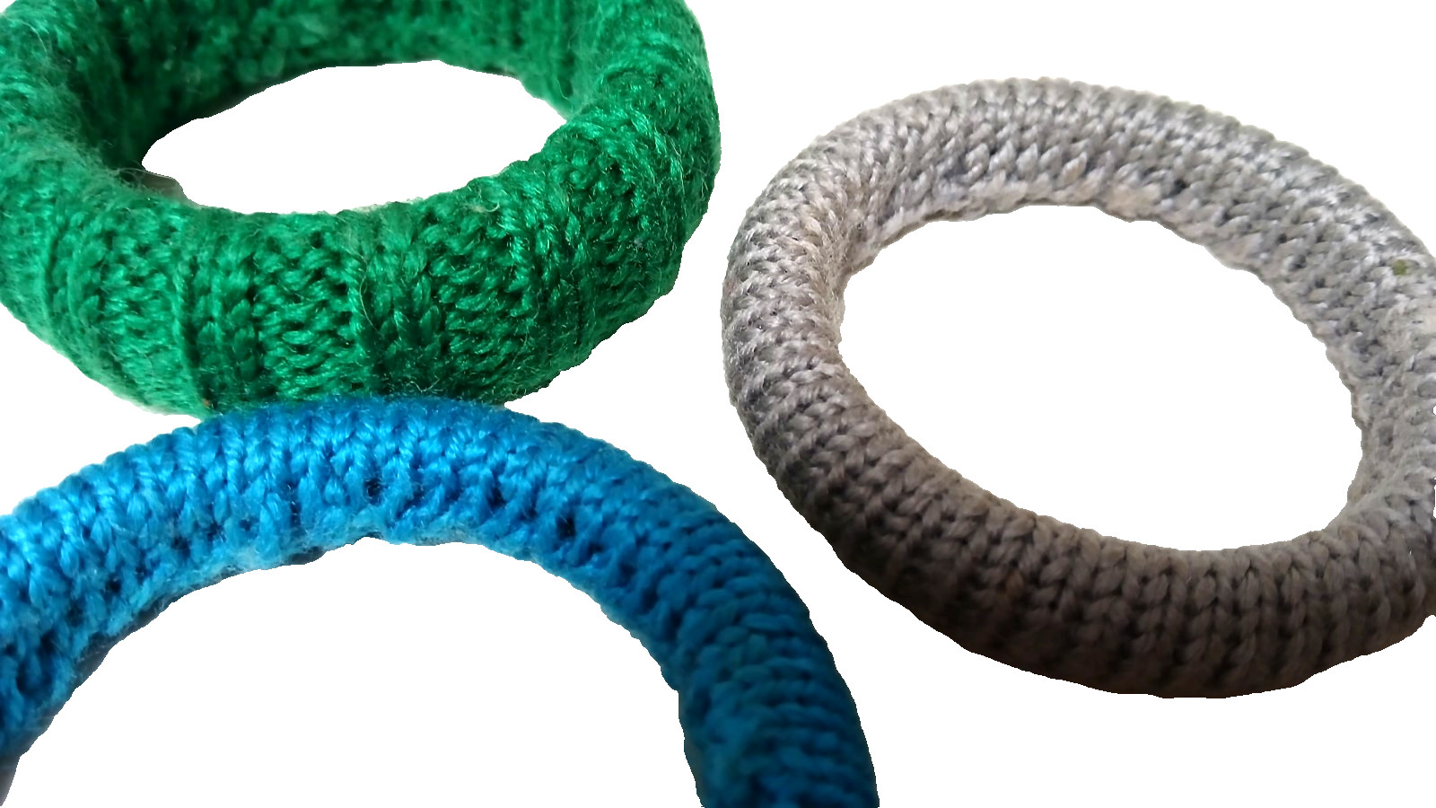 Set of 3 Vintage Woven Wrapped Sweater Bangle Bracelets Teal, Green & Gray