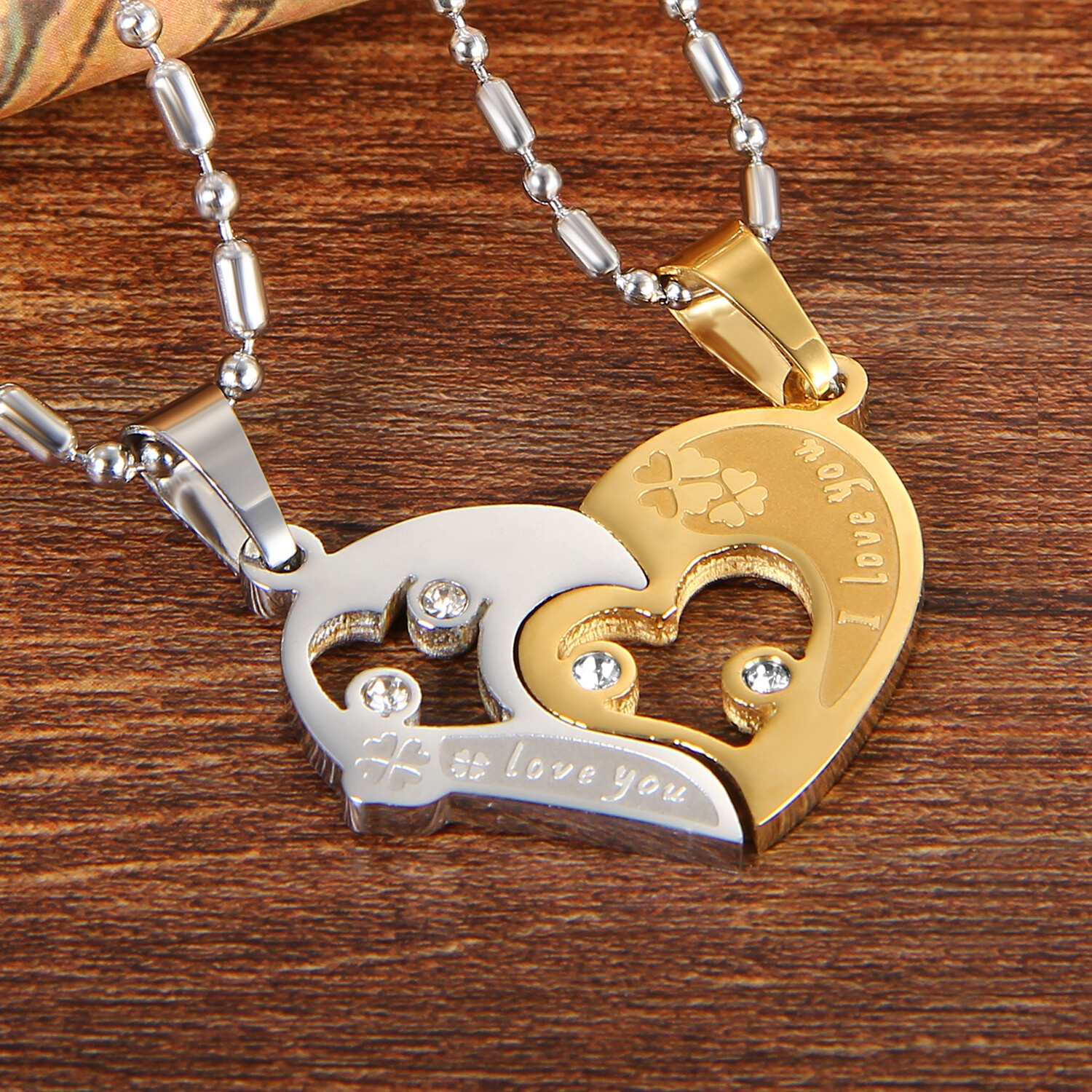 2pcs I Love You Heart Matching Couple Necklace Stainless Steel Valentine’s Gift