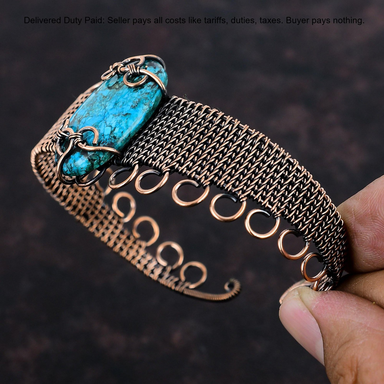 Copper Oval Tibetan Turquoise Stone Engagement Wire Wrapped Sister Trendy Bangle