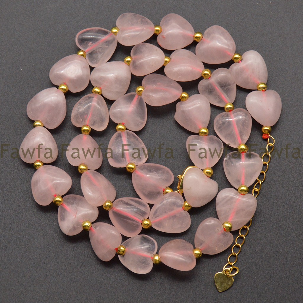 Natural 12mm Heart shaped Pink Rose Quartz Gemstone Beads Necklace 14-36”