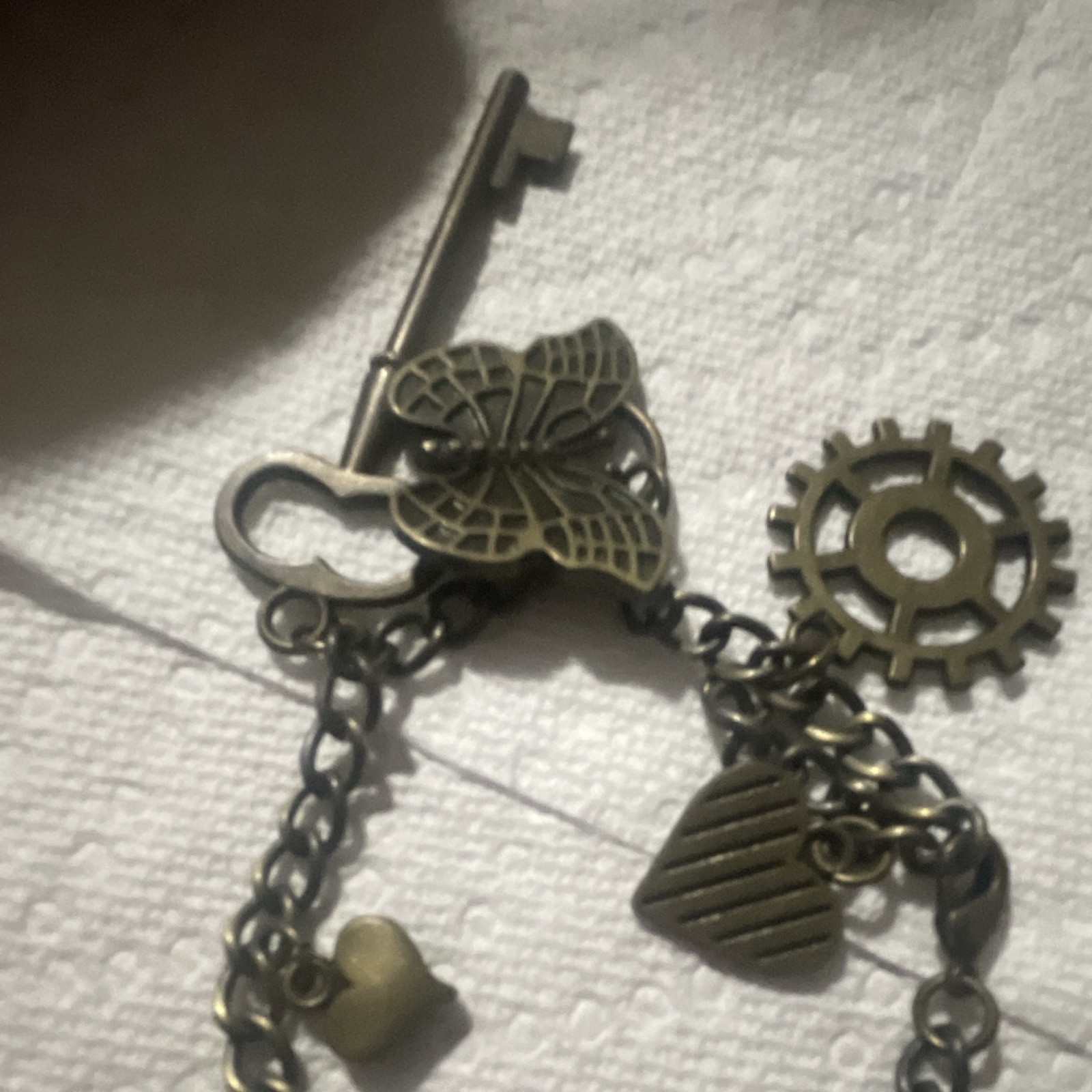 Time Turner Bronze Tone Steampunk Charm Chain Bracelet Clock Key Heart Lobster