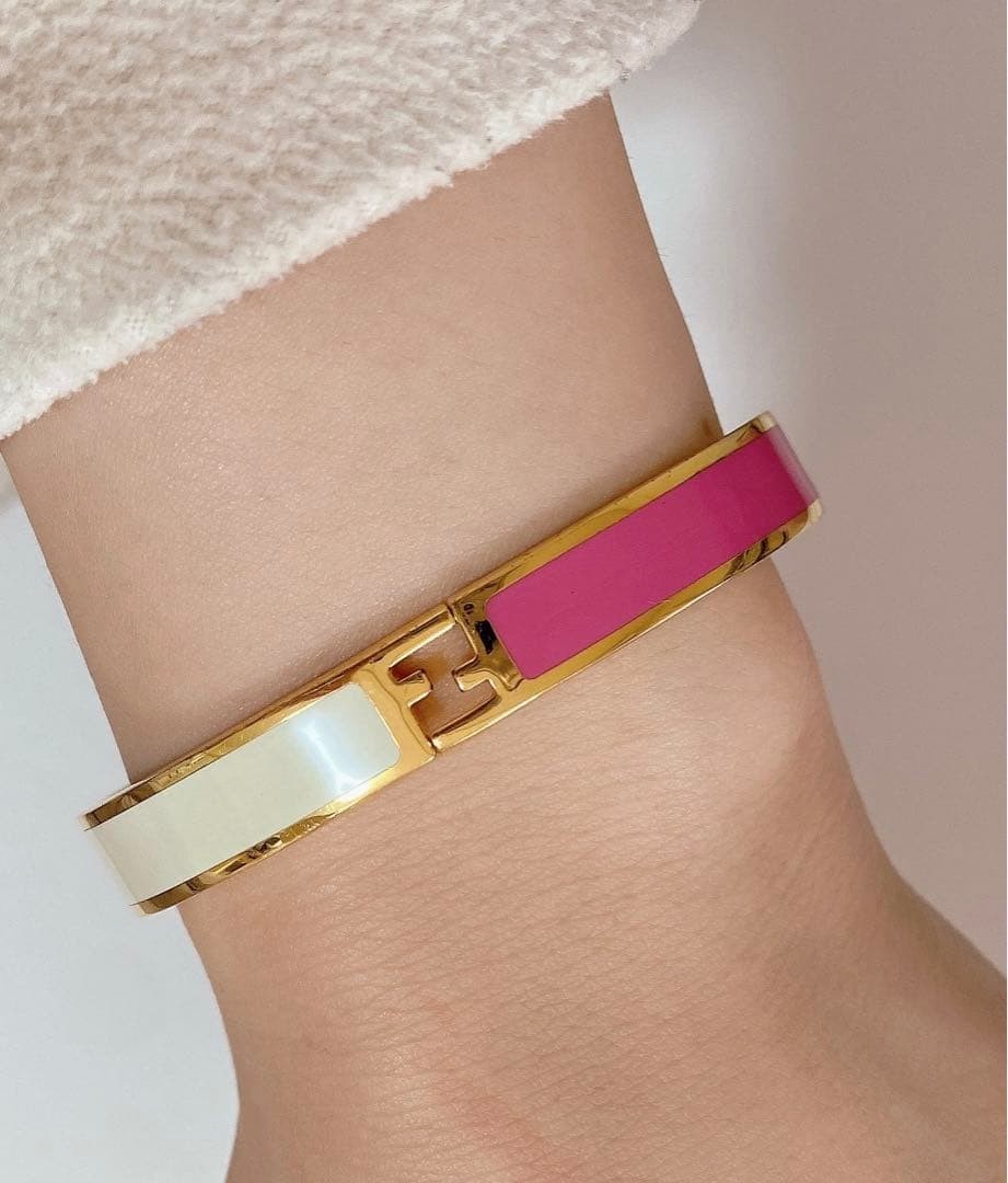 Auth Fendi Bracelet Bangle Gold Pink White Size M Women’s Accessory Wristband