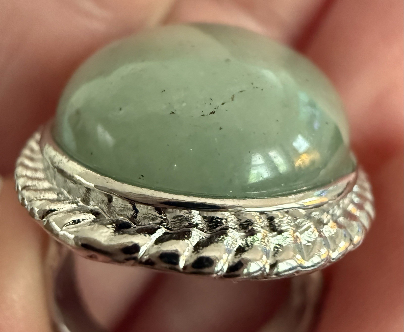Crystal Cocktail Ring Green Aventurine Semi Precious Gemstone Open Back Bezel