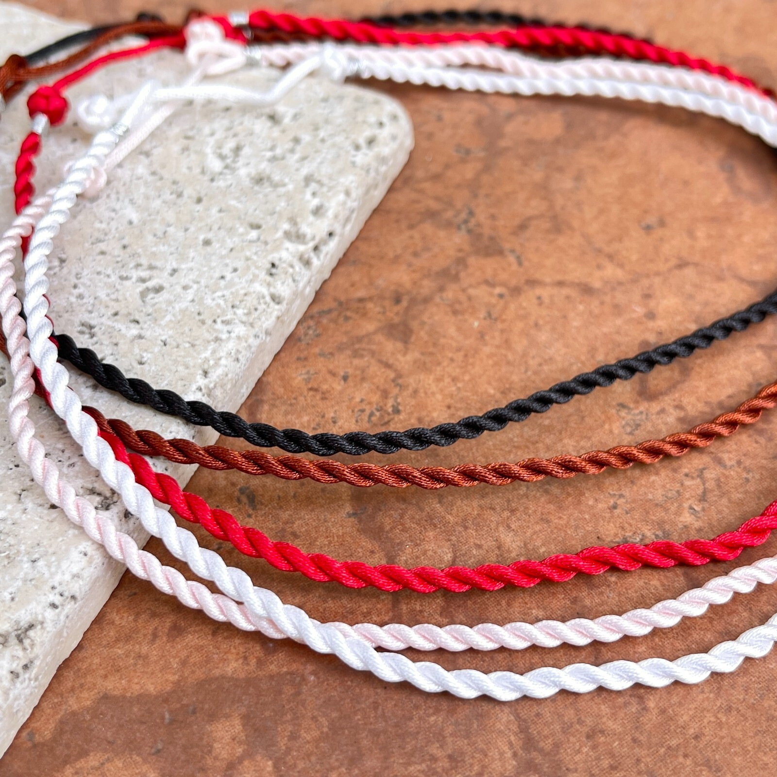 Black, Red, White, Pink Orange Satin Twisted 3mm Cord Necklace 16-18″ Adjustable