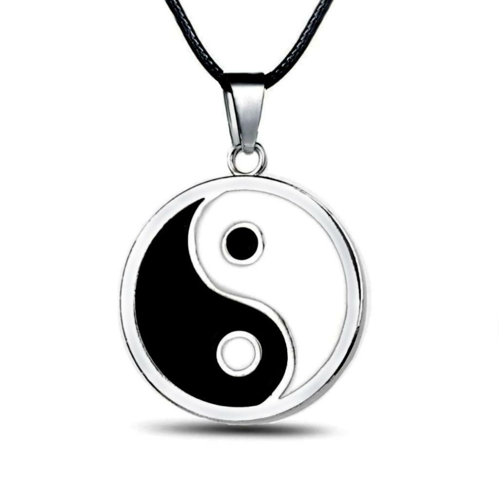 YIN YANG NECKLACE Enamel Silver Tone Pendant Charm Jewelry Tai Chi Martial Arts