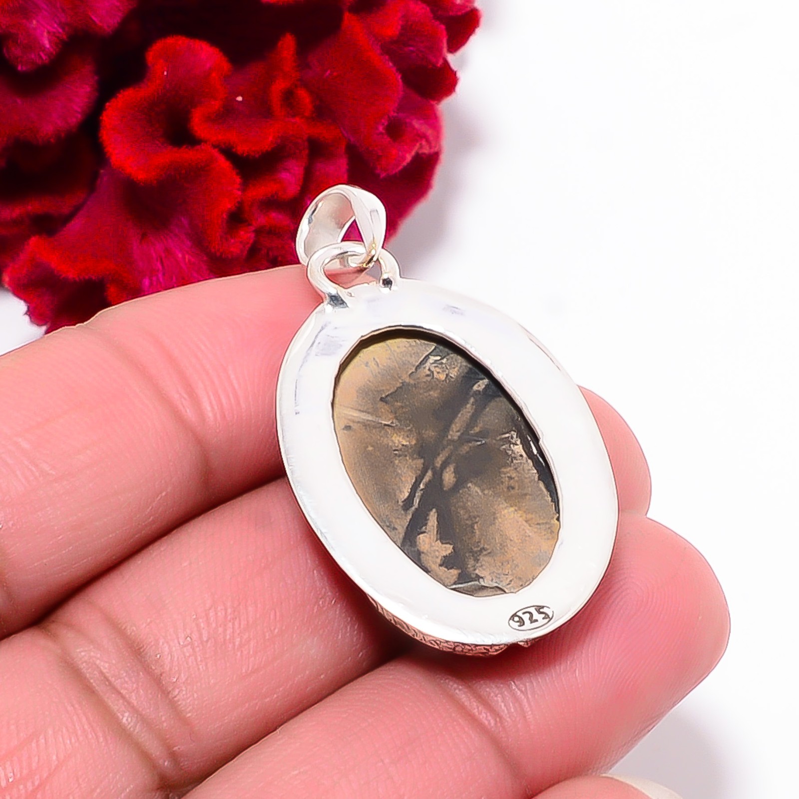 Honey Dendritic Opal – Mexico 925 Sterling Silver Pendant 1.68″ P102050