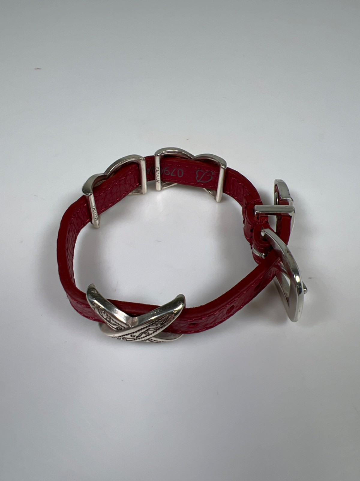 Brighton Women’s Red Leather Kriss Kross Etched Bandit 9in Bracelet