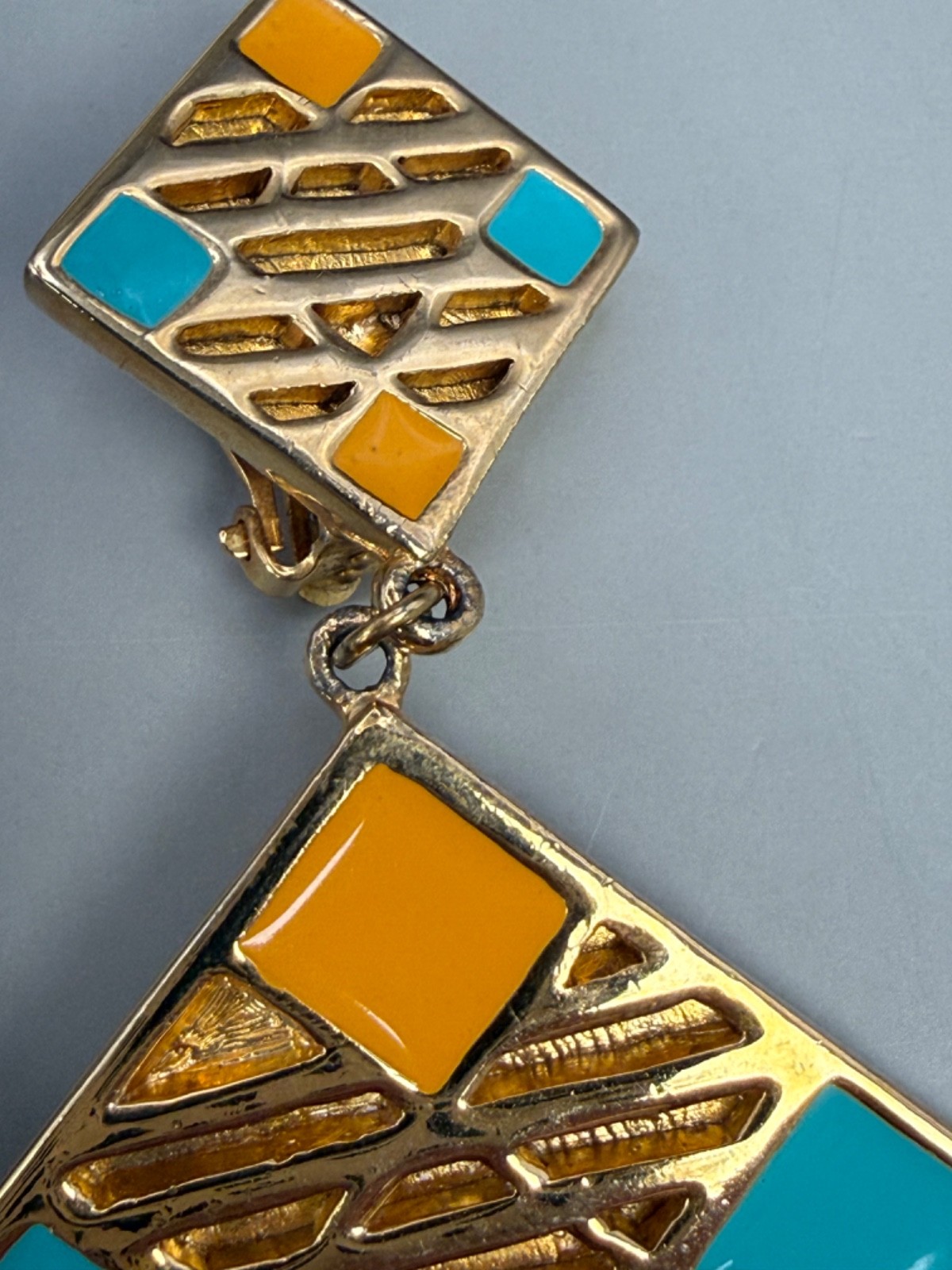 Vintage Valentino Garavani Geometric Enamel & Gold tone Clip on Earrings