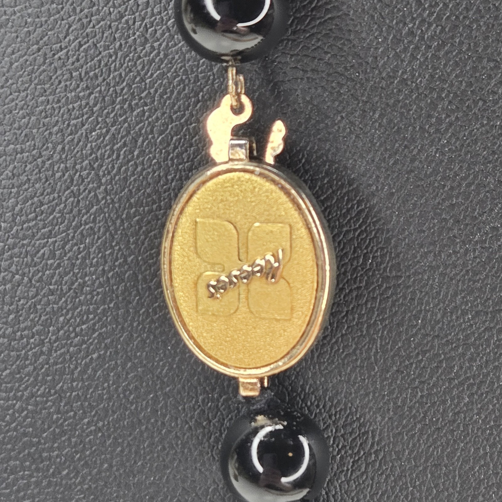 Jostens Imperial Black Onyx Pearl Bead 17″ Necklace Sterling 925 Vermeil Reese’s