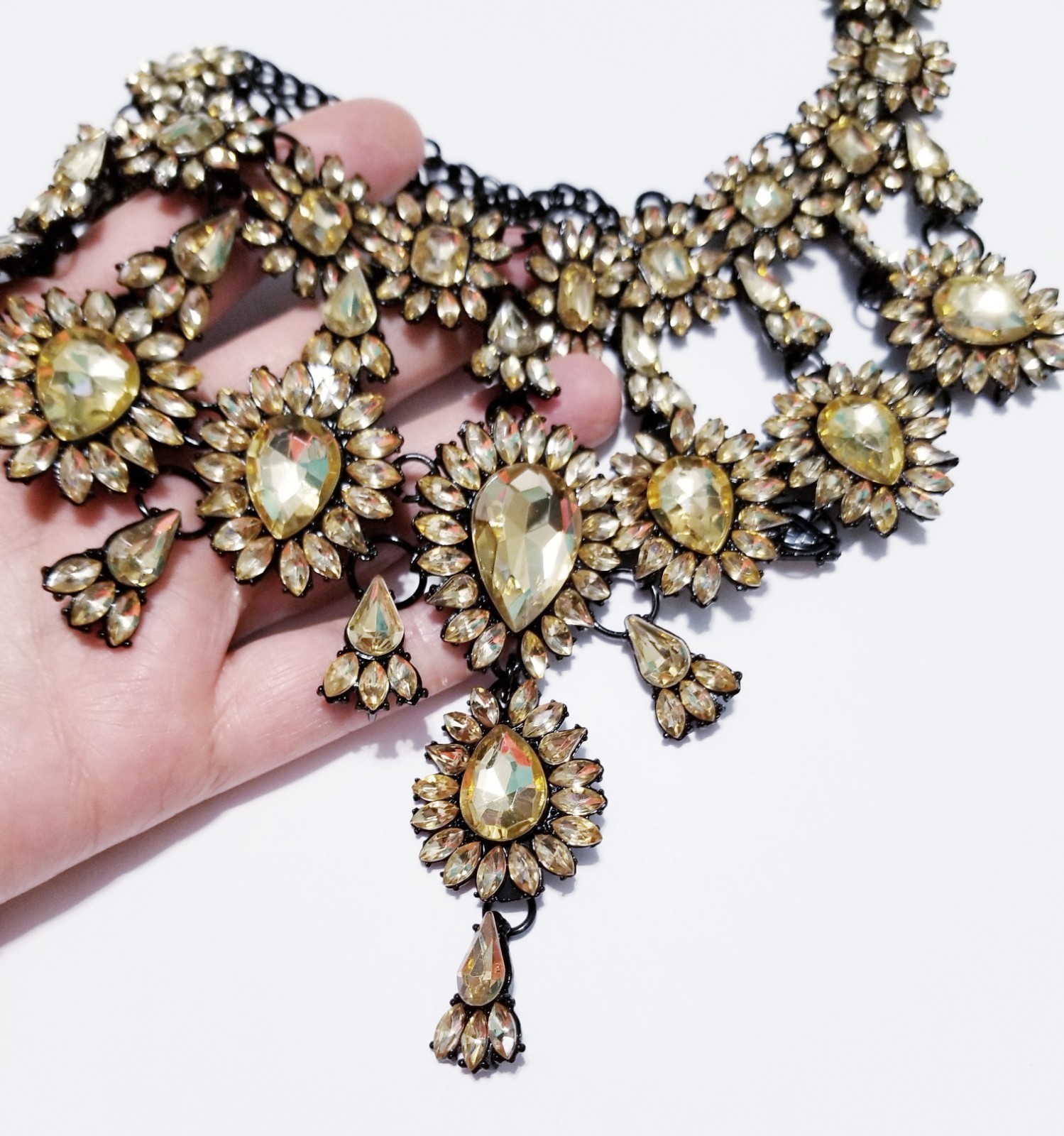 Topaz Statement Choker Rhinestone Necklace Bridal Prom Pageant Gothic