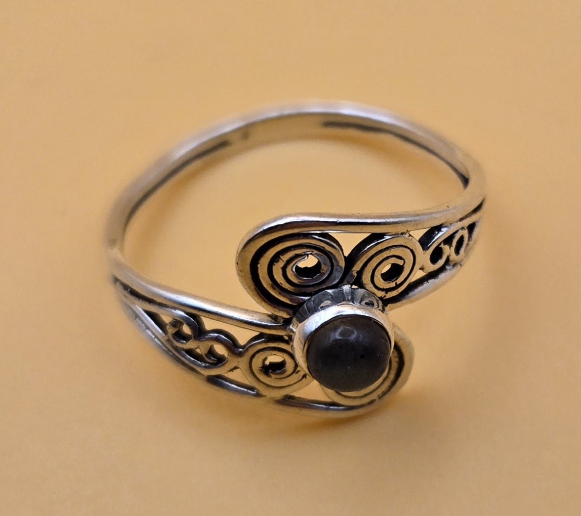 Silvertone Filigree Wire Round Abalone Shell Ring Size 7.25 To 7.5